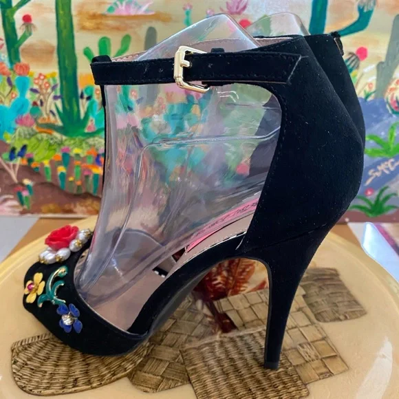 Betsey Johnson Lenox T-Strap Dress Sandals, High Heels, Blk, Multi Color, 8.5 - Picture 5 of 16